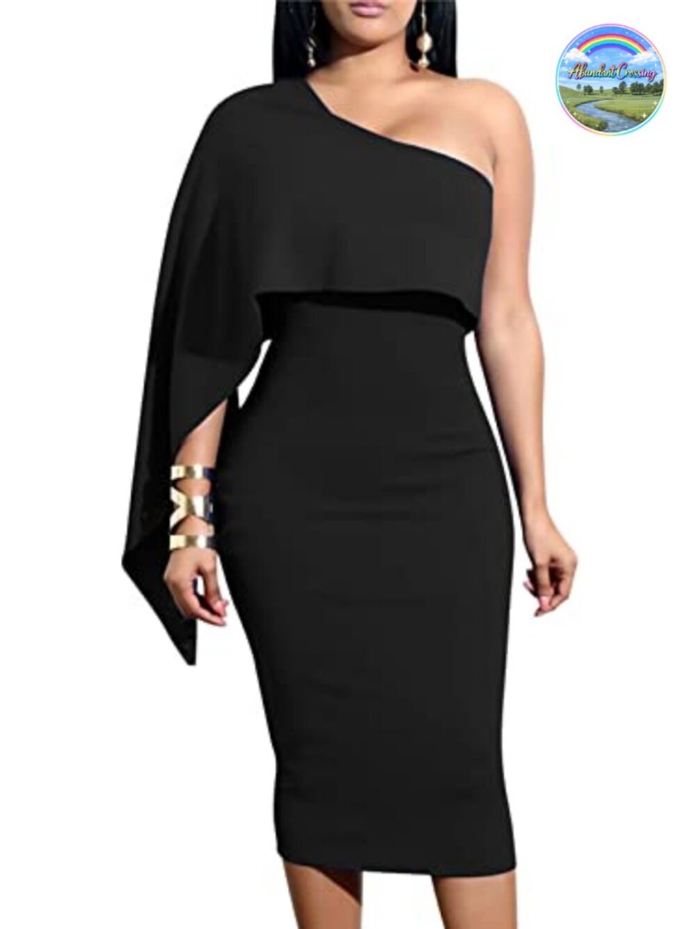 Asymmetrical One Shoulder Cape Bodycon Midi Dress Stretchy Club Night Out